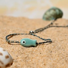 Pulsera de cerámica con pez multicolor y cordón, estilo bohemio, ideal para muñeca y tobillo