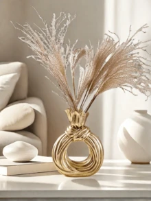 1pc Gold Resin Hollow Flower Vase, Modern Luxury Decorative Vase For Pampas Grass, Dried Flowers & Faux Floral Arrangement, Elegant Table Centerpiece For Living Room, Entryway Console, Bookshelf, Bedroom Decor - Multicolor - View 6