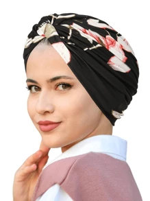 1 pièce Nouveau bonnet beanie torsadé imprimé de fleurs pour femme, couvre-chef polyvalent pour chimiothérapie, voyage, turban imprimé pour femme