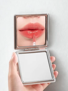 1 pezzo Specchio per trucco portatile quadrato, specchio in pelle sintetica bianca piccolo con lato standard 1X e lato di ingrandimento 1X, specchio da viaggio pieghevole, adatto come regalo, essenziale da viaggio, essenziale per il trucco, facile da riporre, regalo di Natale