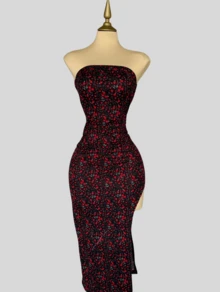 Women Midi Dresses - Dark Red - View 1