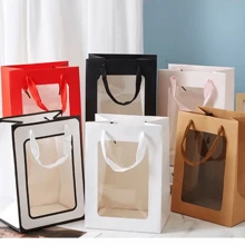 1/3/5 piezas Bolsas de regalo con ventana transparente para flores, cajas de exhibición de ramos de flores grandes, cajas de regalo plegables y portátiles