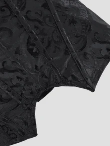 Áo corset quây ngực phong cách Gothic tối màu, chất liệu jacquard đen, khóa kéo bên hông, có gọng định hình eo, phù hợp cho các bữa tiệc đường phố Halloween. - màu đen - Xem 9