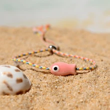 Pulsera de cerámica con pez multicolor y cordón, estilo bohemio, ideal para muñeca y tobillo
