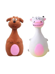 1pc Bite-Resistant Squeaky Latex Dog Toy - Adorable Cartoon Puppy Chew Toy, Essential Pet Amusement! Cartoon Style, Multicolor, Bone Shape, Details, Squeaking Function, Great For Daily Play/Training/Holiday Celebration