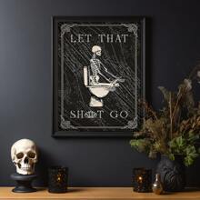 1 Piece Of Canvas Poster Interesting Skull, Canvas Print Bathroom Decoration, Retro Skull Poster, Home Decoration, Home Decoration Canvas Art Painting, Pattern Wall Art Decoration, Wall Decoration, Waterproof Painting, Printed Artwork Gifts Birthday Graduation Halloween Decor Fall Decor