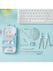 9pcs Student Drawing Tools Set, For Design Sketching, Office, Exam, PP Material, Math & Geometric Art Supplies, Including Compass, Ruler, Set Square, Protractor, Pencil Sharpener, Ideal Gift For School, Students, Back To School - Multicolor - View 13