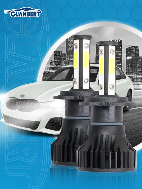 GLANBERT 2 Stücke Auto LED 4-seitig leuchtende Scheinwerfer H4 Abblend- und Fernlicht H7 H11 9005 9006 6000K Weiß 360° kein toter Winkel, hochhelle Auto Scheinwerfer Glühbirnen