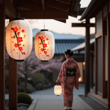 Farol decorativo con estampado de flores de cerezo vintage, farol de papel rojo redondo estilo japonés, decoración de estilo oriental, decoración romántica, esencial para fiestas/festivales culturales/festivales escolares. Diseño tradicional japonés rojo, adecuado para decoración del hogar, banquetes de bodas, escenas de Chinatown. Decoración para Año Nuevo/Año Nuevo Antiguo/Colgar en restaurantes