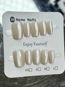 90 件/套燕玲月光盒温柔浪漫假指甲 - 9 件瓷白色猫眼短款指甲，适合女性日常通勤，可重复使用和 DIY 按压指甲美甲用品 - 彩色 - 查看 2