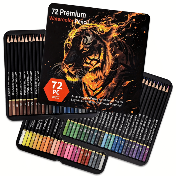 Lápices de acuarela - Juego profesional de pintura artística de 72 piezas - Efectos de mezcla hermosos con húmedo o seco - Ideal para libros para colorear - Lápices solubles en agua para artistas adultos, de vuelta a la escuela