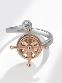 1pc Luxury Fashion Silver Zirconia Stone Spinning Fidget Ring, Anxiety Relief Stress Reducer Jewelry, Wedding Jewelry, Adjustable Everyday Wear