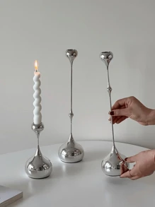 1/3pcs Modern Candle Holder, French Silver Water Drop Metal Candlestick, Iron Teardrop Candlesticks Taper Candle Stand For Home Decor Metal Table Centerpiece Dinner Decorations Tall Candle Holder For Mom, Wife, Grandma