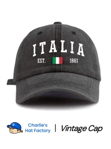 1 Stück ITALIA Muster gewaschene Baseballkappe, klassisch lässiger, stilvoller und leichter Vintagekappe mit verstellbarer Größe, weichem Schweißband, vielseitig einsetzbar, ideal für Outdoor Sport, täglichen Gebrauch, Partys, Urlaub, perfektes Geschenk für Familie und Freunde