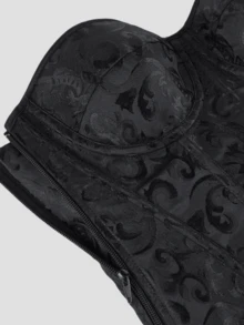 Áo corset quây ngực phong cách Gothic tối màu, chất liệu jacquard đen, khóa kéo bên hông, có gọng định hình eo, phù hợp cho các bữa tiệc đường phố Halloween. - màu đen - Xem 8