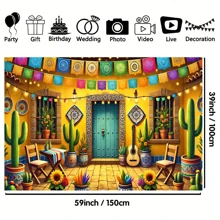 1pc Mexican Courtyard Background Fabric Banner, Suitable For Theme Party Decoration, Garden Decoration, Indoor And Outdoor Decoration, Photography Background, Wall Decoration, Living Room Decoration, Universal Theme