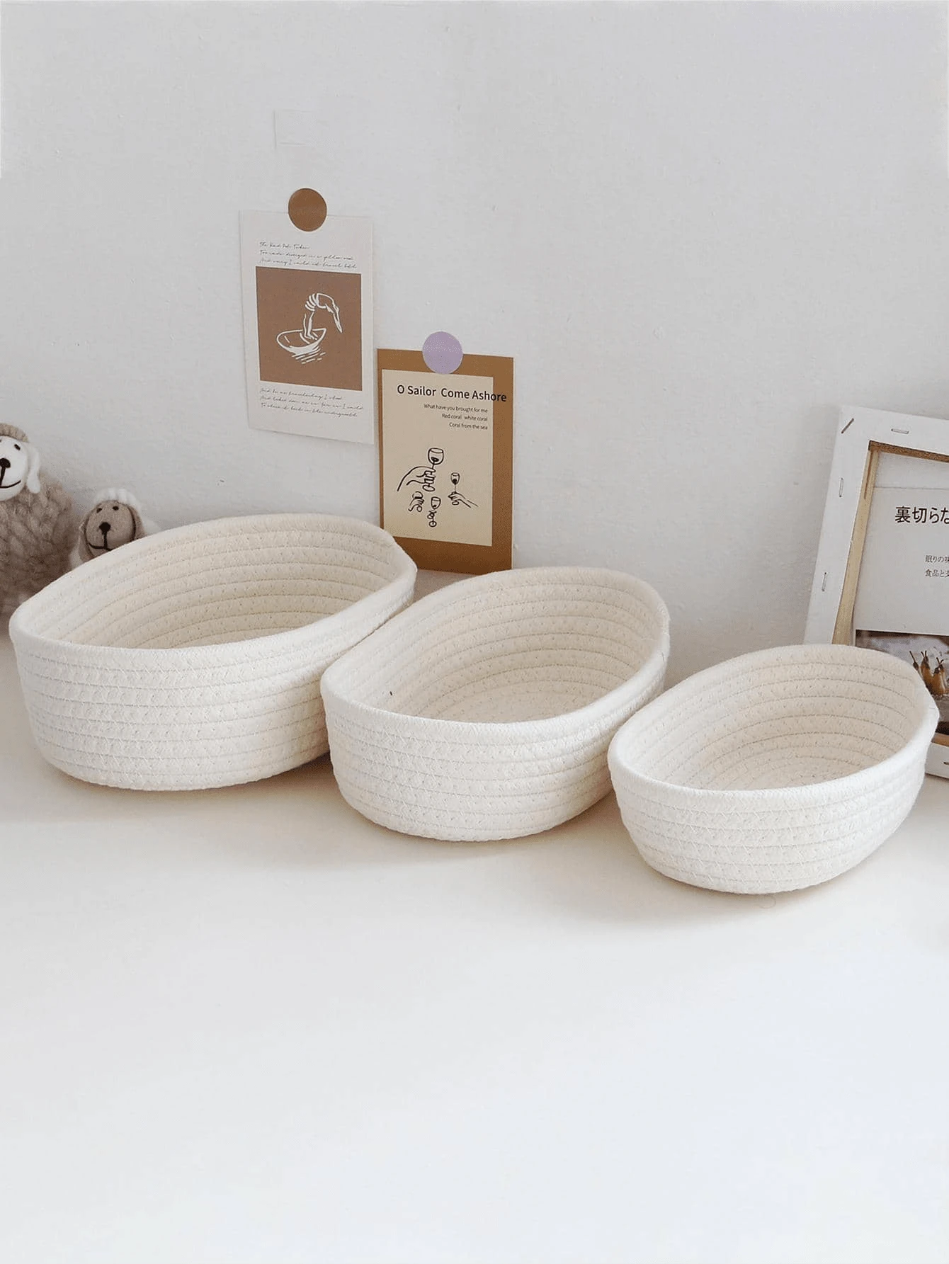 Oval Storage Basket, Solid Color Simple Style, Suitable For Living Room Desktop, Snacks, Fruits, Toy Storage, Entrance, Bathroom, Home Decoration, Can Store Cosmetics, Perfume, Glasses, Sunglasses, Photo Frames, Holiday Gift Basket (3 Pieces = S + M + L) Can Be Used As Valentine's Day Gifts - Beige - View 1