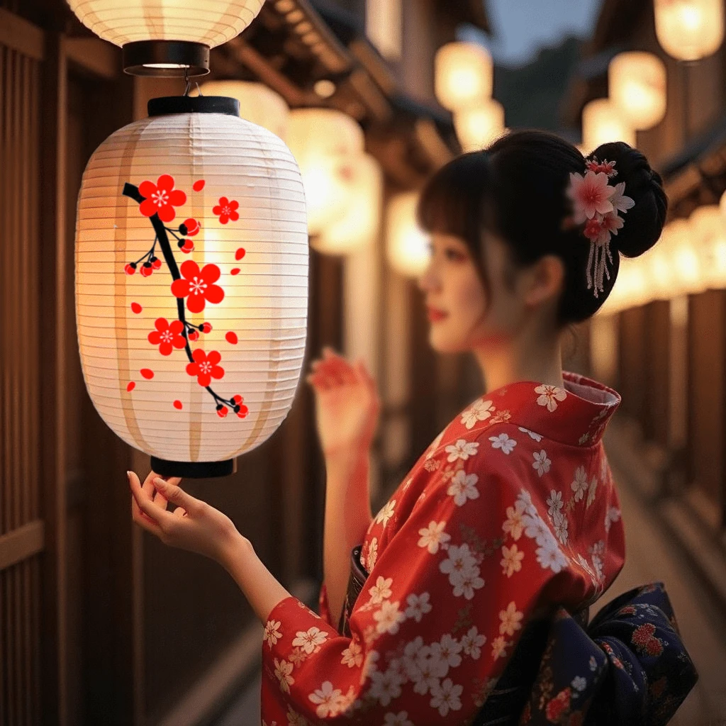 Farol decorativo con estampado de flores de cerezo vintage, farol de papel rojo redondo estilo japonés, decoración de estilo oriental, decoración romántica, esencial para fiestas/festivales culturales/festivales escolares. Diseño tradicional japonés rojo, adecuado para decoración del hogar, banquetes de bodas, escenas de Chinatown. Decoración para Año Nuevo/Año Nuevo Antiguo/Colgar en restaurantes