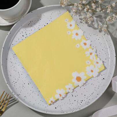 20pcs/40pcs Yellow-Themed Daisy Pattern Party Napkins, 6.5inch Disposable Paper Napkins Suitable For Birthday, Everyday Gathering, Picnic, Anniversary, Theme Party And Various Festivals, Events And Party Supplies