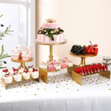 6PCS Cake Stand Set, Gold Metal Cake Stands For Party, Dessert Table Display Set, 3 Size Round Cake Pedestal Stand With Cupcake Risers Stands, Dessert Cake Holders For Weddings, Birthday, Baby Shower - Vàng - Xem 3