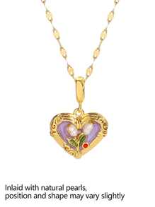 1 Pezzo di collana con pendente vintage con fiori smaltati e accenti irregolari di perle per donne, catena placcata oro 18 carati in rame, regalo per la festa della mamma, regalo per insegnanti, regalo di laurea, collana boema da spiaggia per viaggi estivi e festival, ispirata al giardino di Monet, adatta per feste quotidiane, accessori rave/ballo di fine anno, gioielleria oro giallo