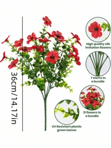 5pcs Artificial Plants, Suitable For Outdoor Decoration In Spring And Summer, Realistic Silk Colorful Daisy & Eucalyptus, Fade-Resistant, Applicable For Outdoor Home Planting, Porch, Patio, Window, Yard Decor, Can Be Used For Home Garden Porch Decoration, Outdoor Decor, Garden Decor (Red) - Bright Red - View 8