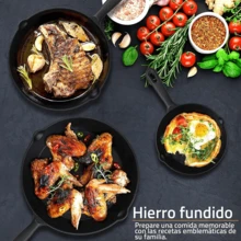 Juego de 3 Sarten Hierro Fundido, Sarten Hierro Fundido, sartén multifuncional, juego de sartenes – Sartén resistente para uso doméstico y al aire libre(3-Piece Chef Set 6-8-10-Inch) - Negro - Ver 5