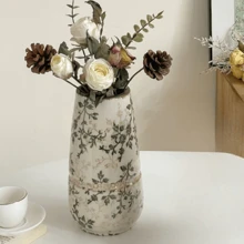 1pc Handmade Rustic Ceramic Vase, High Color Value Ins Style Fresh And Simple Scandinavian Style Compound Ditsy Flowers Ice Crackle Glazed Ceramic Vase