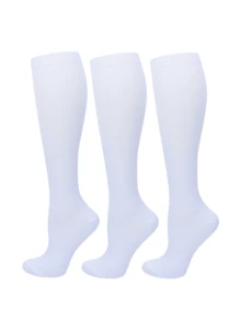3 Pairs Unisex Compression Socks For Running & Cycling - Breathable Calf Support Socks With Graduated Pressure, Solid Color Athletic Design For Men & Women (15-20mmHg Equivalent)
