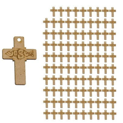 Cruces MDF 6 x 4 cm paquete 100 piezas Jesús pez cristianos Ichthys manualidades decoración religiosa accesorios eventos iglesia colgante adorno regalo símbolo espiritual creatividad