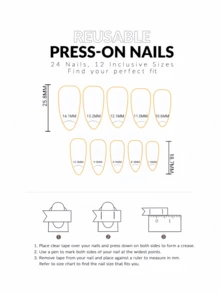 24片淡粉色细高跟按压式指甲，3D粉色花朵和金色星光点缀，亮面处理 - 含指甲锉和指套果冻胶。美甲用品 - 彩色 - 查看 8