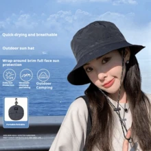 1 faltbarer, tragbarer Sommerhut zum Schutz vor Sonne und Schatten, Outdoor Kletterkappe mit Rucksackschnalle, wasserdichter schnelltrocknender Fischereieimer Hut, geeignet für Männer und Frauen. Faltbar und leicht zu verstauen, kleines Packmaß, geeignet für Outdoor-Reisen, Camping, Bergsteigen, Reisen, Angeln, Radfahren, täglichen Gebrauch. Eine unverzichtbare Ausrüstung für Sommerurlaub Outdoor. Dieses Produkt enthält keine Windschutz-Schnur.