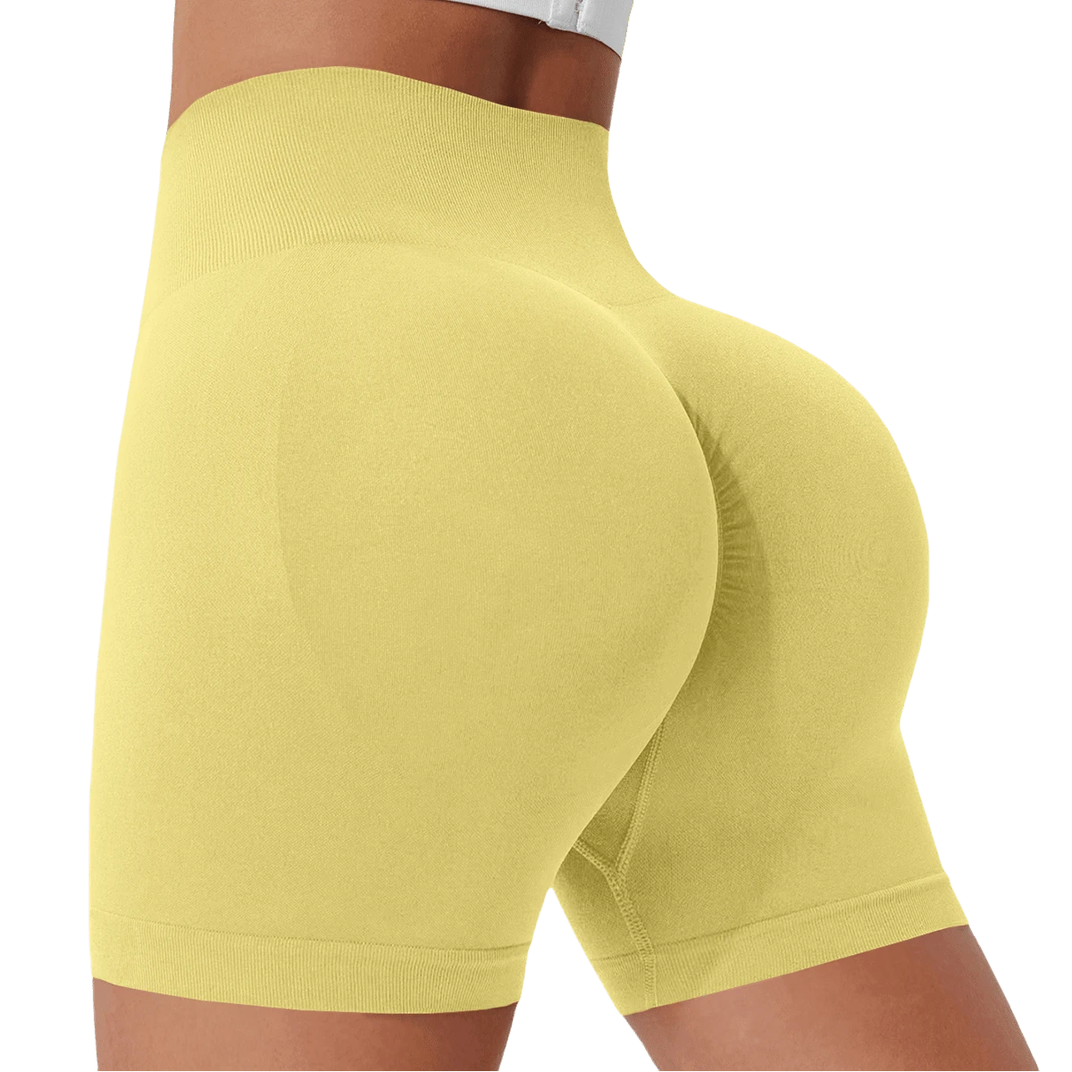 1pc Women Solid Color Yoga Compression Shorts, Outdoor Sports Shorts - Yellow - View 1
