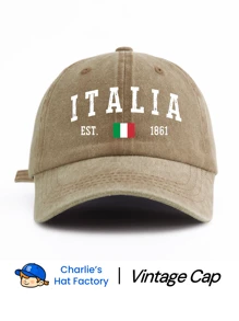 1 Stück ITALIA Muster gewaschene Baseballkappe, klassisch lässiger, stilvoller und leichter Vintagekappe mit verstellbarer Größe, weichem Schweißband, vielseitig einsetzbar, ideal für Outdoor Sport, täglichen Gebrauch, Partys, Urlaub, perfektes Geschenk für Familie und Freunde