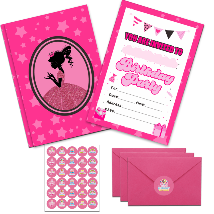 30 Pack Birthday Party Invitations With Envelopes And Sticker, Cute Birthday Party Invitations Cards, Party Decorations Supplies For Birthday Party - Hot Pink - View 1