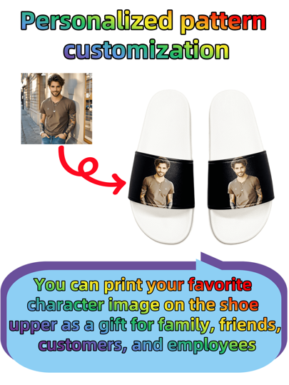 Customized Men's Slippers, Personalized Pattern, Photo Or Logo, Gift For Family, Boyfriend, Couples, Clients, Suitable For Holiday, Event, Home, Beach, Hotel