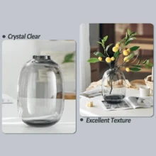 Amber Color/Light Gray/Transparent Glass Vase Round Clear Colored Flower Vase For Centerpiece Long Stem Branch Fresh Artificial Plant Bottle Modern Home Indoor Decoration - Multicolor - View 7