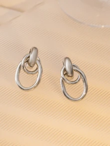 Minimalist Geometric Circle Earrings, Retro Style Metal Double Layer Twist Earrings - Multicolor - View 3