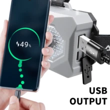 Linterna frontal para campamento al aire libre con batería incorporada, luz balanceada, reflector, luz blanca/amarilla, larga duración de la batería, luz brillante para pesca nocturna, campamento, supervivencia