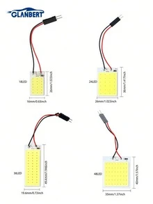GLANBERT 4pcs Car Interior LED Lights - 18/24/36/48 SMD T10 4W 12V Reading Light COB Panel Lamp Bulbs For Dome Lighting