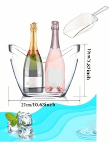 2/1pc 冰桶，透明冰桶，户外野餐冰桶，带手柄的香槟葡萄酒饮料冷却器，易于携带，香槟，啤酒便携式水果储物篮，适用于酒吧、俱乐部、夏季饮品、鸡尾酒吧的酒吧配件，适合香槟或啤酒瓶