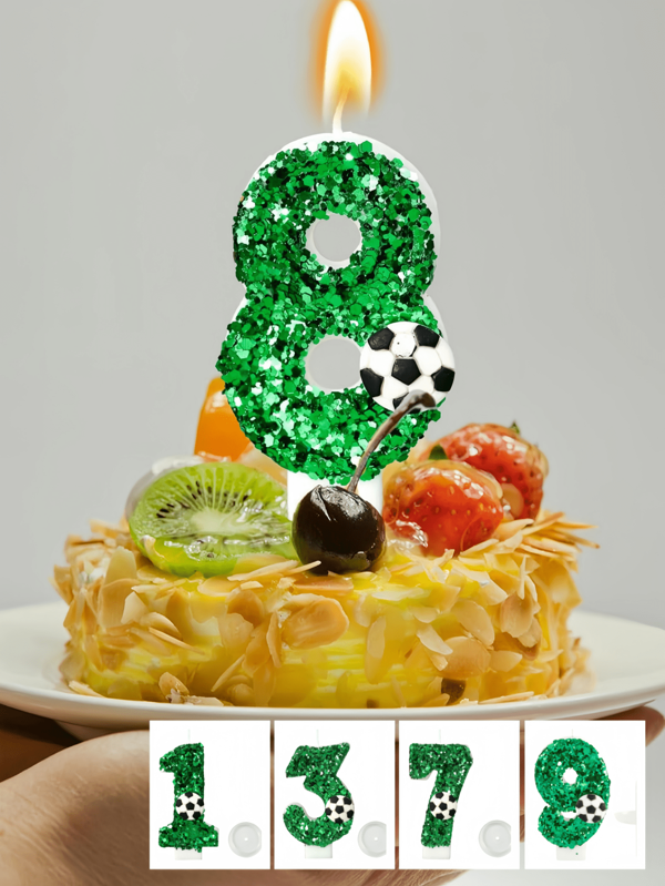 Kreative, fußballthematische nummerierten 0-9 Kerzen, Geburtstagkerzen geeignet für Geburtstagsfeiern, Hochzeitszeremonien, Jahrestage, Begrüßungsfeiern, Fußballpartys, für Alter 1-100 Jahre, inklusive Mini-Grußkarte