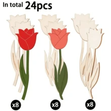 12/24/30 Pieces Of Wooden Flower Paper Cutting, Rose-Shaped Wooden Paper Cutting, Spring Flowers, Can Be Used For Wooden Holiday Gifts, Wooden, Christmas, 2025 New Year, Thanksgiving, Easter, Valentine's Day, Birthday, Wedding Party Decorations, Home Decoration, Outdoor Decoration Painting Supplies - Multicolor - View 11