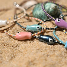 Pulsera de cerámica con pez multicolor y cordón, estilo bohemio, ideal para muñeca y tobillo