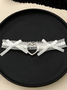 Giarrettiere in pizzo stile Lolita, cintura per la gamba, anello per la gamba con fiocco a croce e cuore stile punk goth, catena elastica per cosce, biancheria intima e accessori per il costume cosplay per donne