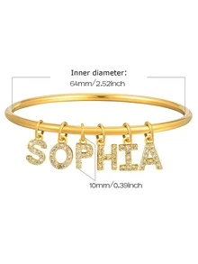 Personalized Initials Bangle Bracelet For Women Free Customized Name Bracelet With Pave Cubic Zirconia A To Z Charm Jewelry Birthday Party Wedding Gifts