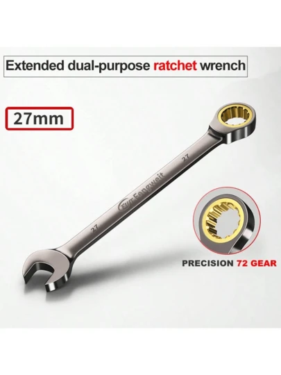 6mm-32mm 铬钒固定头棘轮扳手套装，固定头扳手，英制和公制单位组合扳手，72 齿活动头棘轮扳手，螺母修理工具，开口环形组合扳手修理手动工具，适用于汽车维修、家电制造、建筑施工