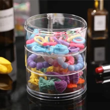 1 pieza Caja de joyas giratoria de plástico transparente, organizador de maquillaje de varios compartimentos, caja de almacenamiento a prueba de polvo para escritorio, estilo Ins de vuelta al cole