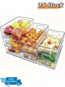 3/6/9Pack Acrylic Stackable Refrigerator Storage Box, Transparent Kitchen Storage Box With Handle, Suitable For Food Storage Room, Cabinet, Shelf, Drawer, Freezer - 6Pack(2S2M2L) - View 1