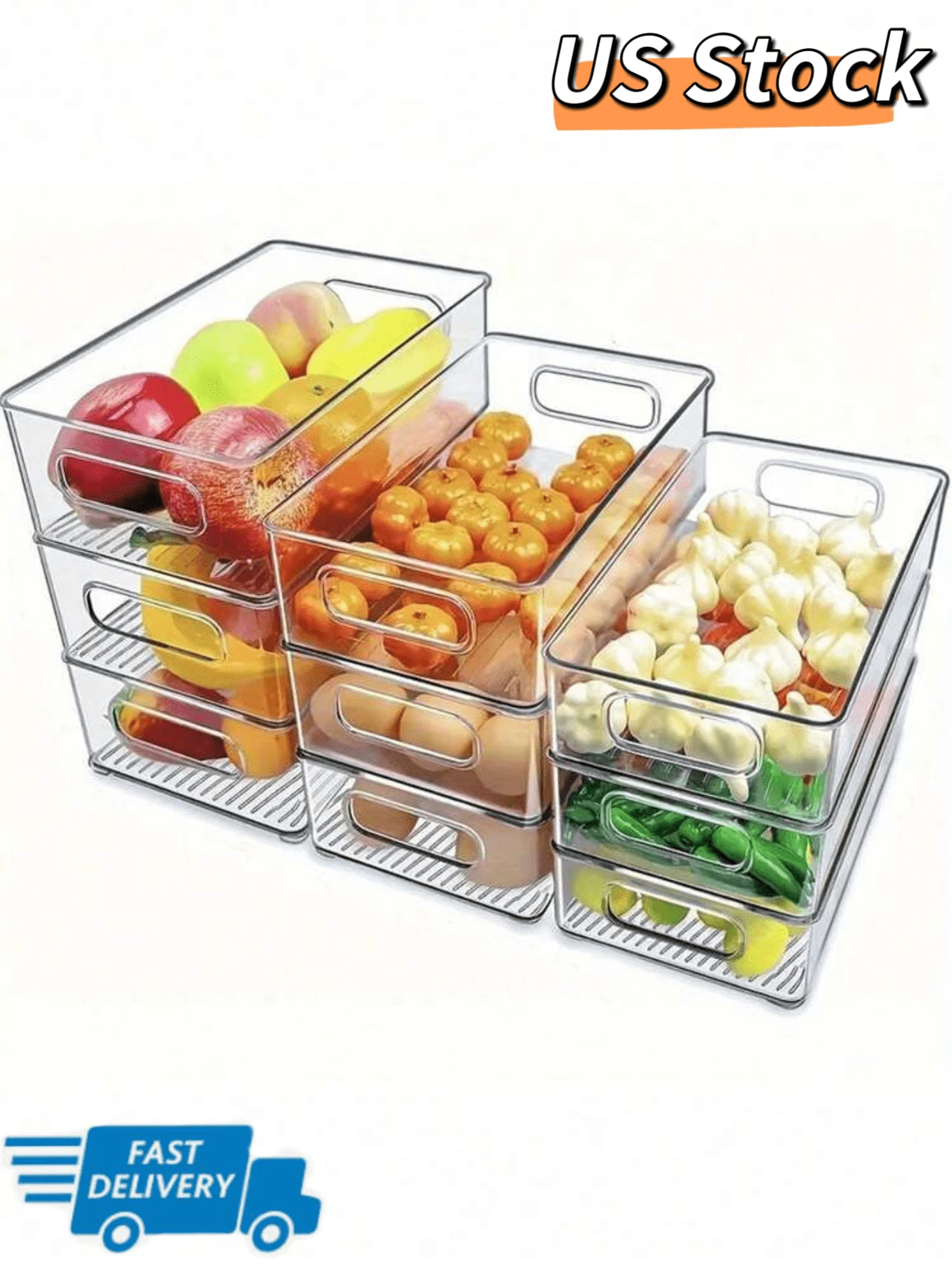 3/6/9Pack Acrylic Stackable Refrigerator Storage Box, Transparent Kitchen Storage Box With Handle, Suitable For Food Storage Room, Cabinet, Shelf, Drawer, Freezer - 6Pack(2S2M2L) - View 1